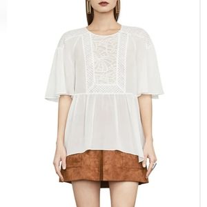 BCBG MaxAzria Off White Silk Lace Front Peplum Top XXS